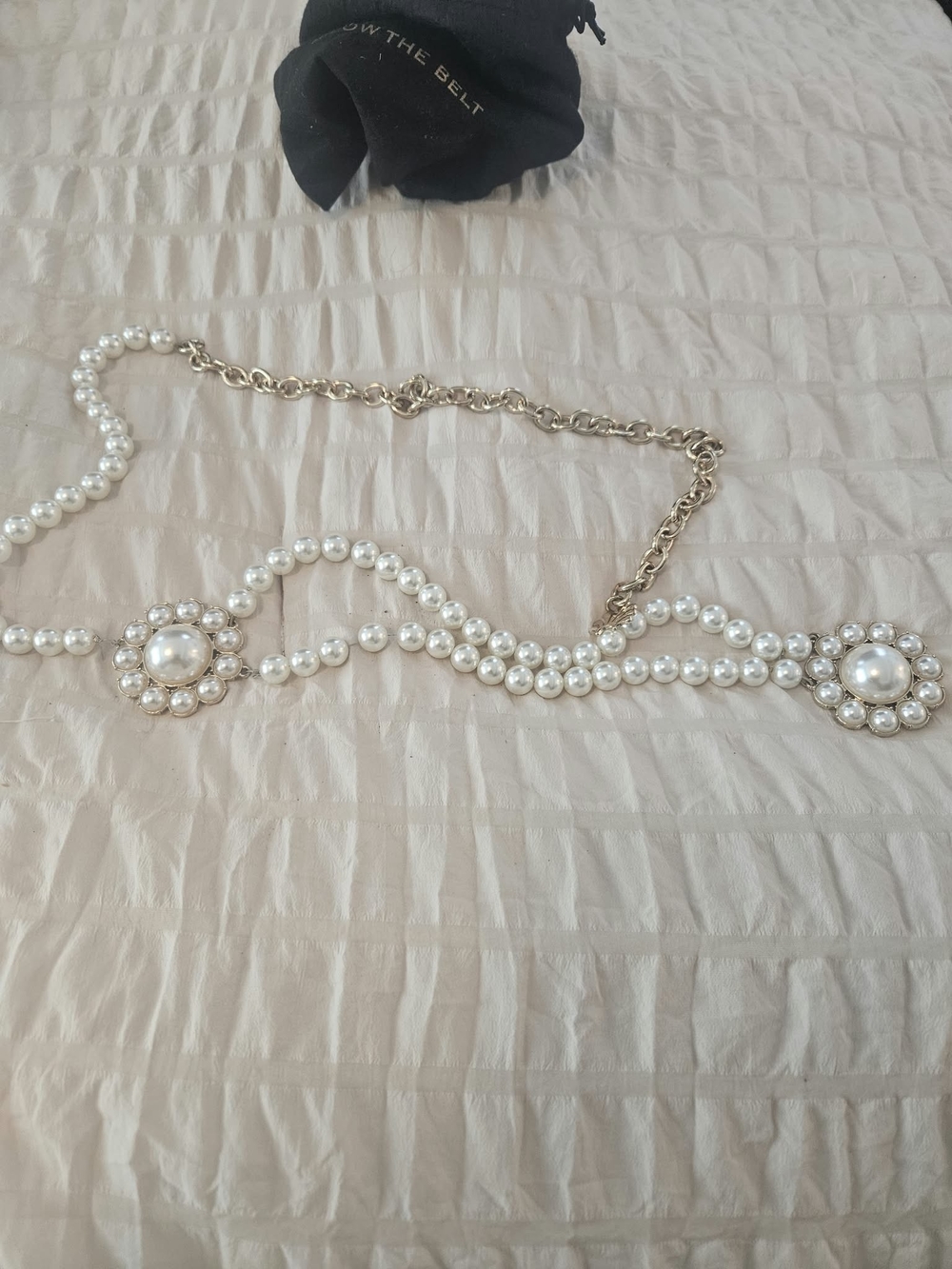 B-Low the Belt Pearl & Gold-Plate Floral Chain Waist Belt